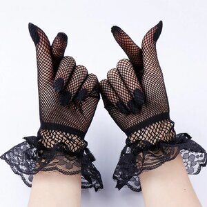 Black Fishnet and Lace Sexy Goth Wrist Gloves, One size